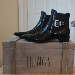 Saks Fifth Avenue Glossy Black Ankle Boots